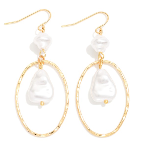 Linked Pearls & Oval Hoop Drop Earrings 

- Approximately 2" L