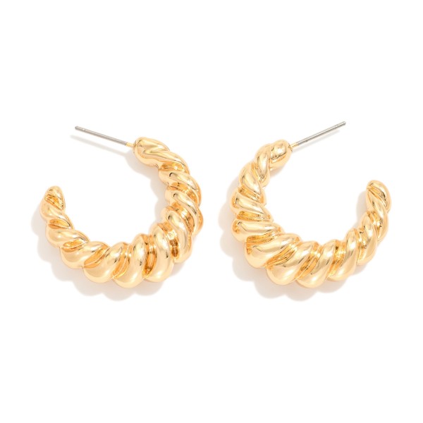 Tapered Twisted Metal Hoop Earrings 

- Approximately .75" D