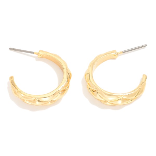 Quilted Metal Tapered Hoop Earrings 

- Approximately .75" D