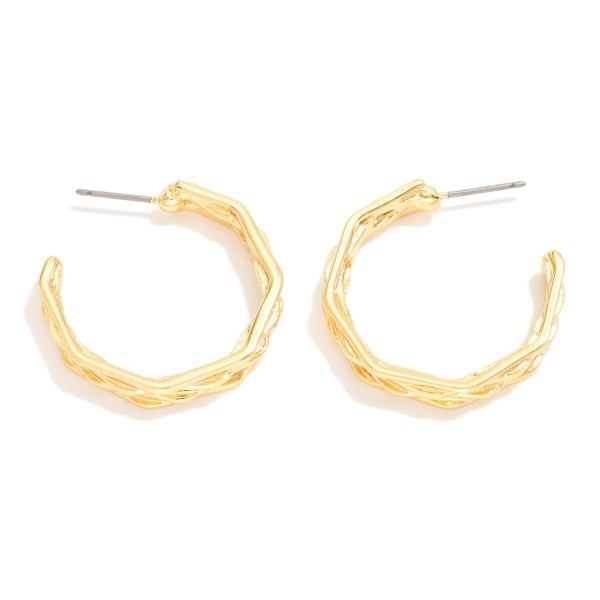 Textured Metal Tone Octagon Hoop Earrings 

- Approximately 1" D