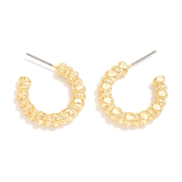Textured Metal Hoop Earrings 

- Approximately .75" D