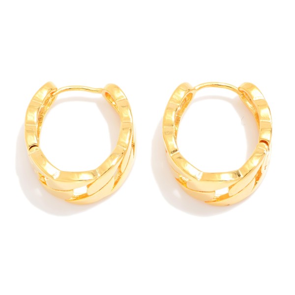 Metal Tone Chain Link Oval Huggie Hoop Drop Earrings 

- Approximately 1." D 
- Gold Dipped
- Brass Base 
- Hypoallergenic