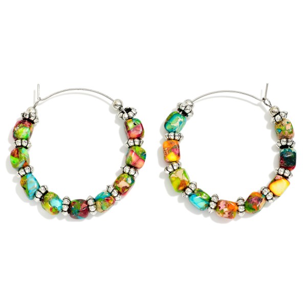 Multi Colored Beaded Stone Hoop Drop Earring 

- Approximately 1.5" D