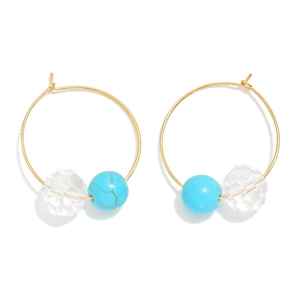 Wire Hoop Drop Earring Featuring Glass Crystal & Stone Beads 

- Approximately 1.25" D 