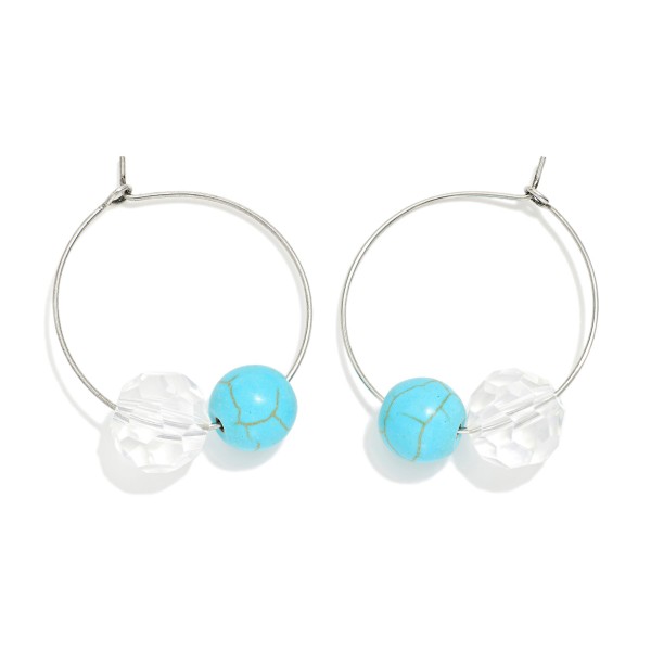 Wire Hoop Drop Earring Featuring Glass Crystal & Stone Beads 

- Approximately 1.25" D 