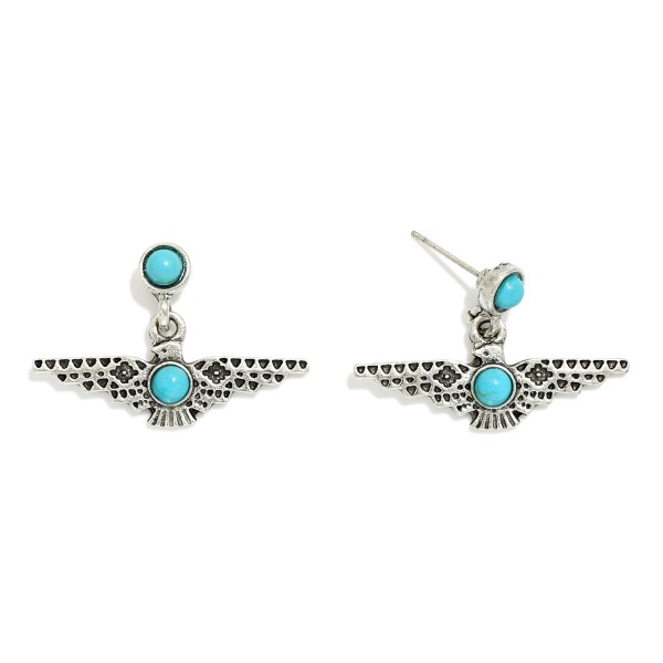 Metal Tone Bird Drop Earring Featuring Stones 

- Approximately .75" L  
