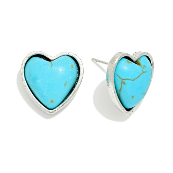 Metal Tone Heart Post Drop Earring Featuring Stone 

- Approximately .50" L