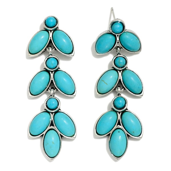 Linked Metal Tone Drop Western Earring Featuring Stone Turquoise Accents 

- Approximately 2" L 