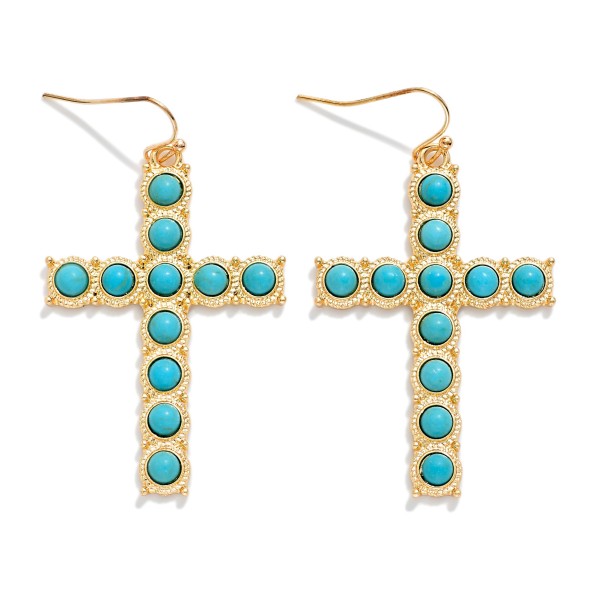 Stone Studded Cross Drop Earrings 

- Approximately 2" L

