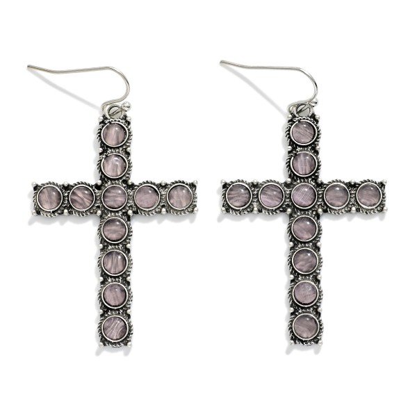 Stone Studded Cross Drop Earrings 

- Approximately 2" L

