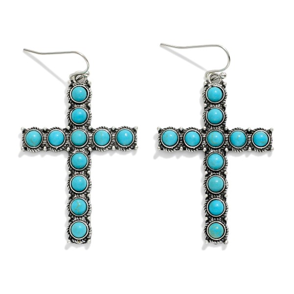 Stone Studded Cross Drop Earrings 

- Approximately 2" L

