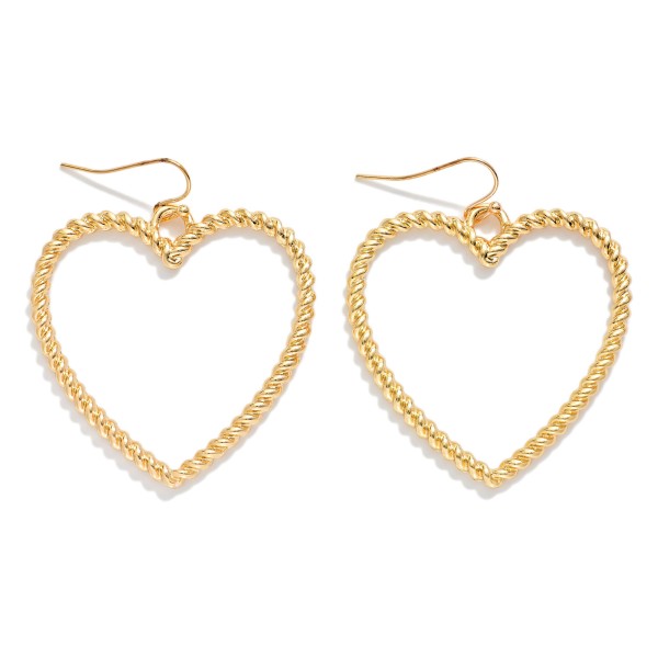 Twisted Metal Tone Heart Shaped Hoop Drop Earring 

- Approximately 2" L