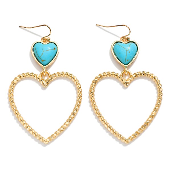 Linked Turquoise Heart With Twisted Heart Hoop Drop Earring 

- Approximately 2.75" L 