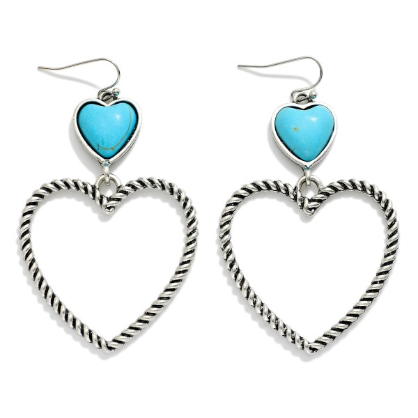 Linked Turquoise Heart With Twisted Heart Hoop Drop Earring 

- Approximately 2.75" L 