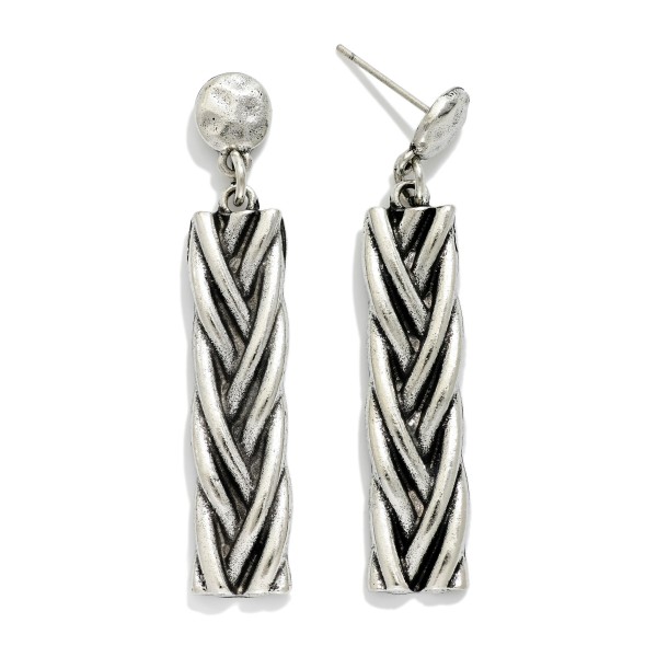 Metal Tone Braided Rectangular Drop Earring 

- Approximately 2" L 