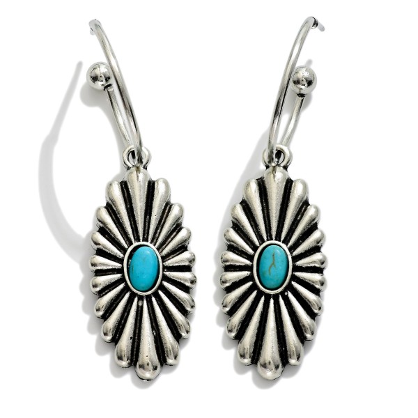 Linked Metal Tone Hoop & Western Ribbed Metal Tone Earring With Stone Detail

- Approximately 2" L 