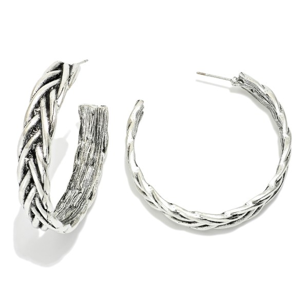 Metal Tone Braided Hoop Drop Earrings 

- Approximately 1.75" D  