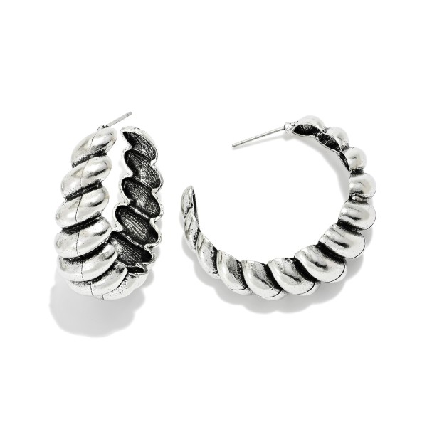 Twisted Metal Tone Hoop Drop Earring 

- Approximately 1.25" D  