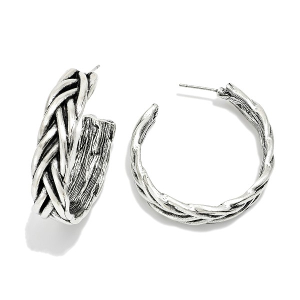 Metal Tone Braided Hoop Drop Earring 

- Approximately 1.50" D  