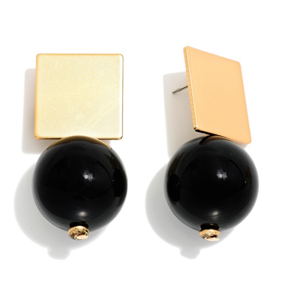 Metal Tone Marbled Acetate Bead & Squared Metal Tone Post Drop Earring  

- Approximately 1.5" L 
