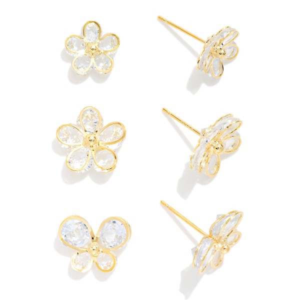 Do Everything In Love Glass Crystal Flower & Butterfly Stud Earrings 

- Approximately .5" L