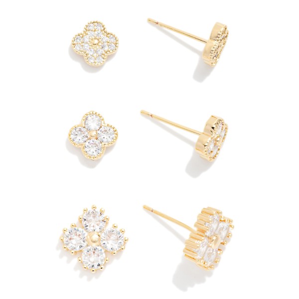 Do Everything In Love Set Of Three Rhinestone Clover Stud Earrings 

- Approximately .25" L
