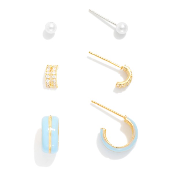 Do Everything In Love Set Of Three Hoop & Pearl Stud Earrings 

- Approximately .25 - .5" L