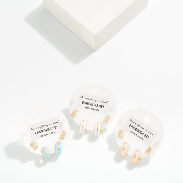 Do Everything In Love Set Of Three Hoop & Pearl Stud Earrings 

- Approximately .25 - .5" L