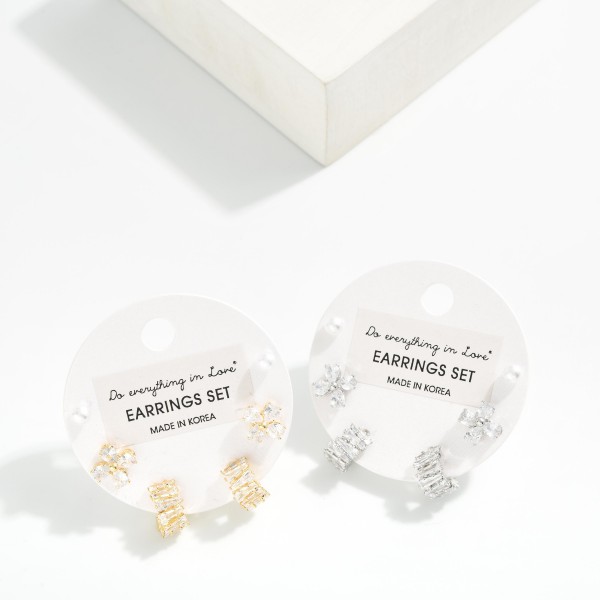 Do Everything In Love Set Of Three Rhinestone & Pearl Stud & Hoop Earrings 

- Approximately .25" L 