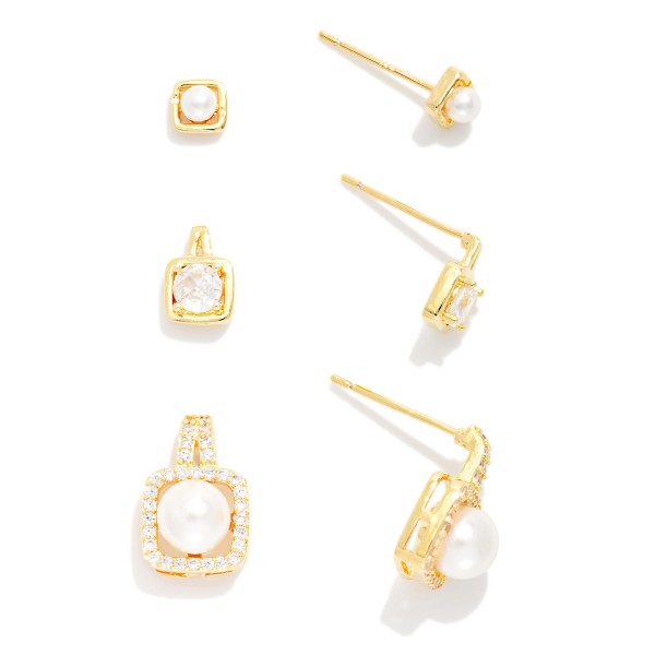 Do Everything In Love Pearl & Rhinestone Stud Earrings 

- Approximately .25" L 