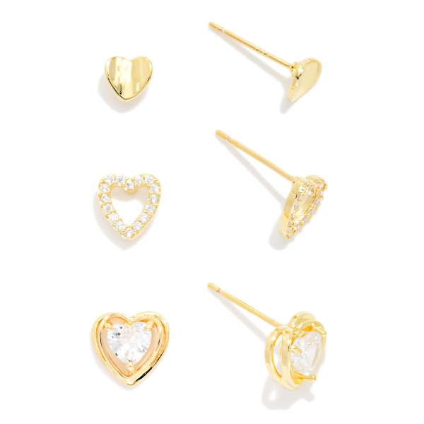 Do Everything In Love Set Of Three Rhinestone & Metal Tone Heart Stud Earrings 

- Approximately .25" L