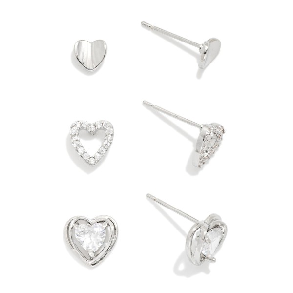 Do Everything In Love Set Of Three Rhinestone & Metal Tone Heart Stud Earrings 

- Approximately .25" L