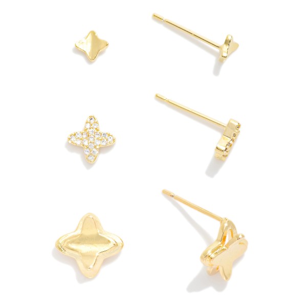 Do Everything In Love Metal Tone & Rhinestone Clover Stud Earrings

- Approximately .25" L 