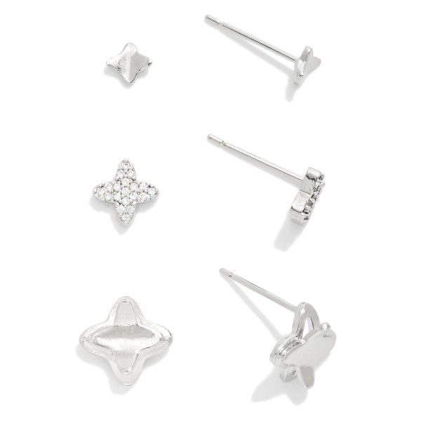 Do Everything In Love Metal Tone & Rhinestone Clover Stud Earrings

- Approximately .25" L 