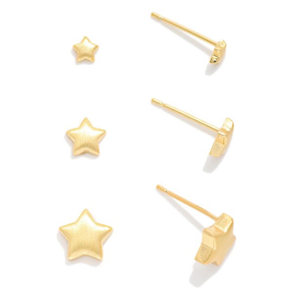 Set Of Three Metal Star Stud Earrings 

- Approximately .25"D 