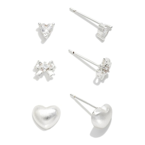 Do Everything In Love Set Of Three Heart & Bow Stud Earrings 

- Approximately .25" L