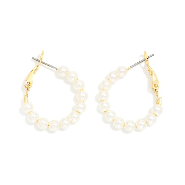 Pearl Beaded Huggie Hoop Drop Earring 

- Approximately 1.5" L 
