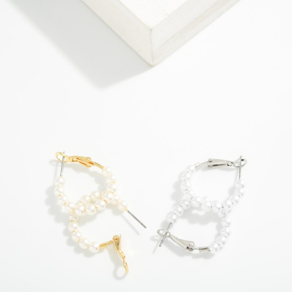 Pearl Beaded Huggie Hoop Drop Earring 

- Approximately 1.5" L 
