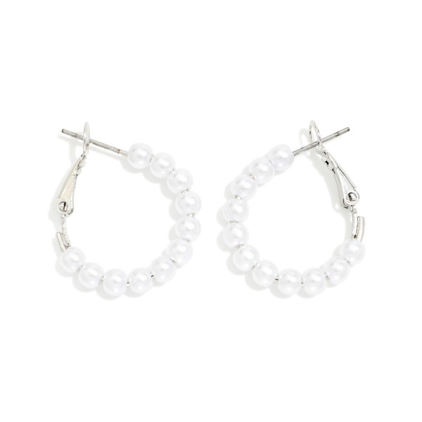 Pearl Beaded Huggie Hoop Drop Earring 

- Approximately 1.5" L 

