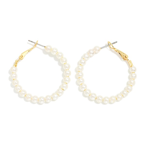Pearl Beaded Hoop Drop Earring 

- Approximately 1" L 
