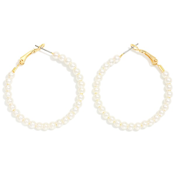Pearl Beaded Hoop Drop Earring 

- Approximately 1.5" L 
