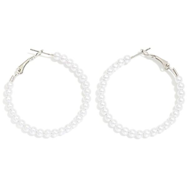 Pearl Beaded Hoop Drop Earring 

- Approximately 1.5" L 
