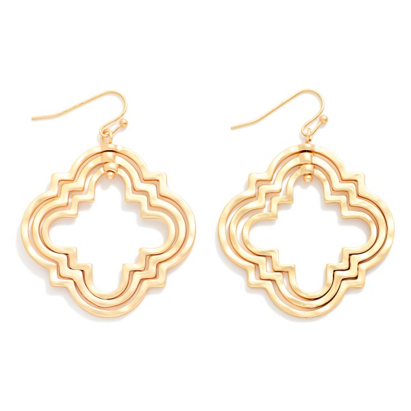 Nesting Hammered Metal Tone Clover Drop Earrings 

- Approximately 2" L 
