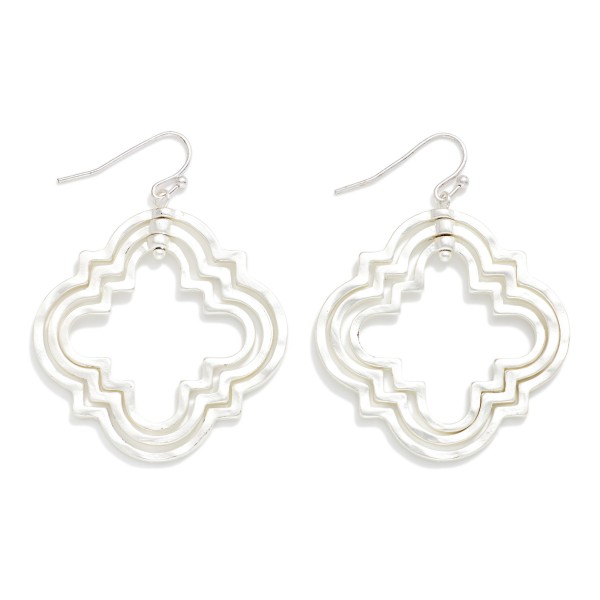 Nesting Hammered Metal Tone Clover Drop Earrings 

- Approximately 2" L 
