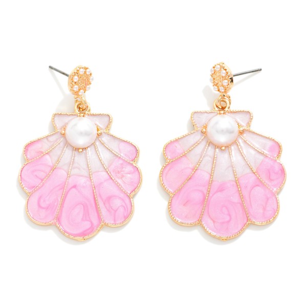 Marble Acetate Shell Drop Earring Featuring Pearls 

- Approximately 1.75" L 