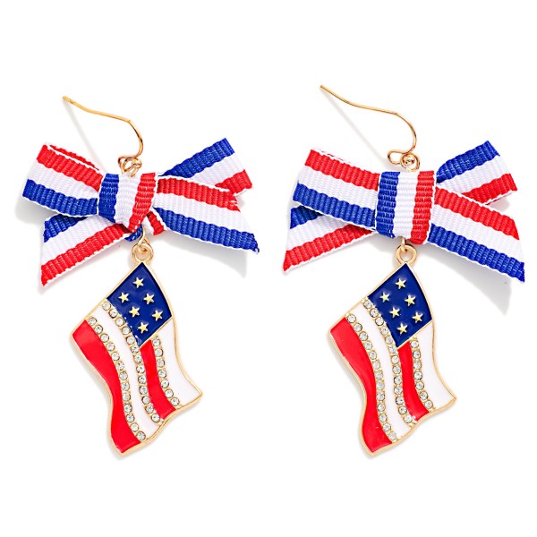 Americana Bow & Enamel Flag Drop Earrings 

- Approximately 2.25" L