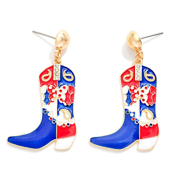 Enamel Americana Cowboy Boot Drop Earrings 

- Approximately 2" L 
