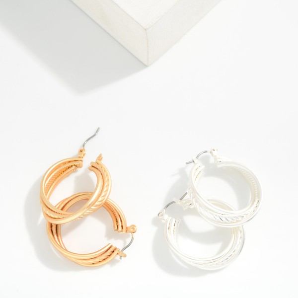 Layered Intertwined Metal Hoop Earrings 

- Approximately .75" D
