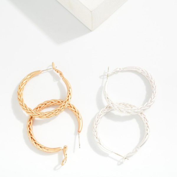 Braided Metal Hoop Earrings 

- Approximately 1.5" D