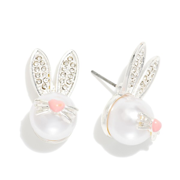 Rhinestone & Pearl Easter Bunny Stud Earrings 

- Approximately .75" L